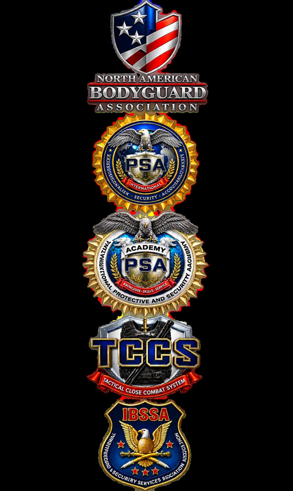 International Affiliations — North American Bodyguard Association, PSA International, IPSA, TCCS, IBSSA