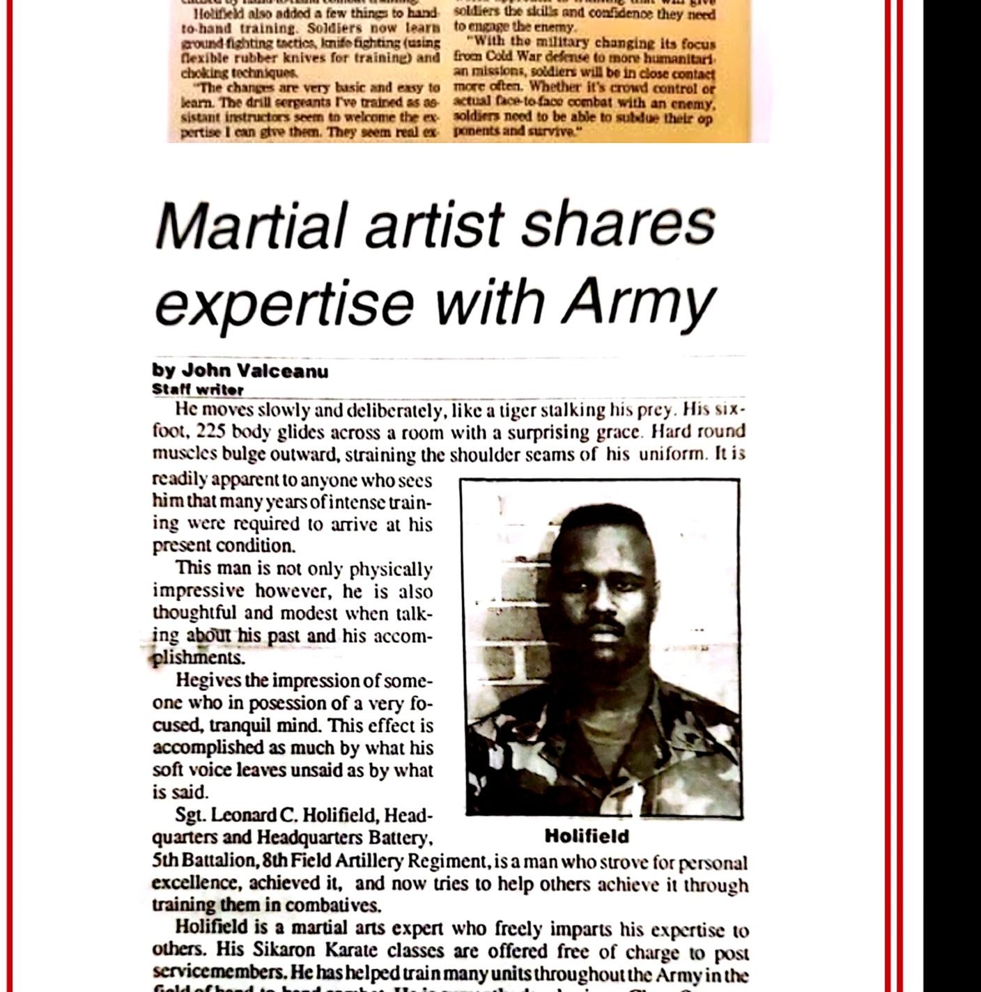 Newspaper Article — Martial Artist Shares Expertise with Army